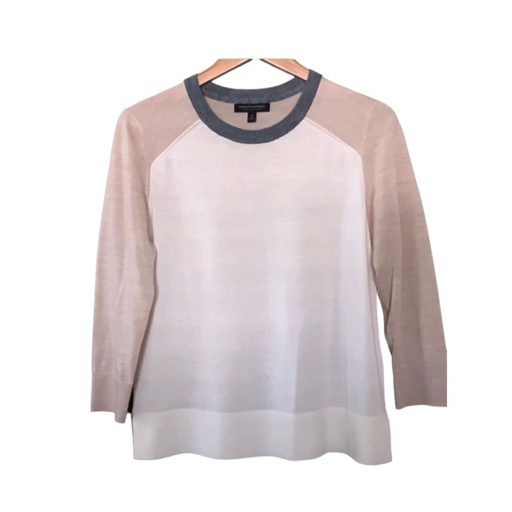 Banana Republic Extra Fine Merino Wool Colorblock Pullover Sweater